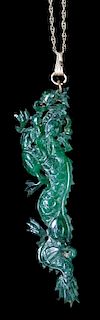 Finely Carved Jade and 14 Karat Yellow