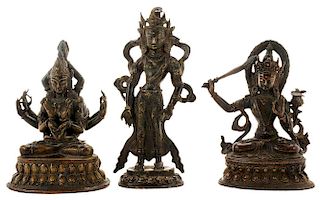 Three Tibetan Bronze Guardian Figures