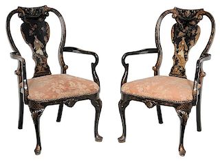 Pair Queen Anne Style Chinoisserie-