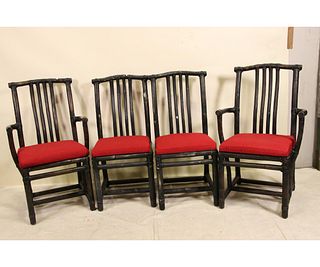 SET OF FOUR RED AND BLACK MCGUIRE CHAIRS