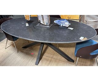 CONTEMPORARY OVAL MARBLE TOP DINING TABLE