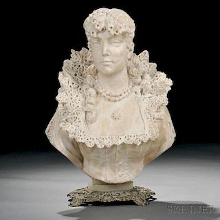 Alabaster Bust of a Woman Wearing a Lace Collar