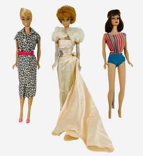 (3) Vintage Barbies including Bubble cut Barbie, American Girl Barbie & Side Part Blonde Barbie -American Girl has a reroot - 2 Barbies have some reto