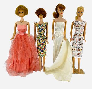 (4) Vintage Barbies including (1) Titian American Girl - (1) Titian Bubble Cut, (1) #6 Titian hair Ponytail Barbie - (1) Blonde Swirl Ponytail Barbie 