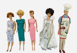 (4) Barbies and (1) Ken - All (3) Barbies may/may not have been re-touched & hair redone - Ken wearing Chow Time & (3) Barbie's wearing non-Mattel clo