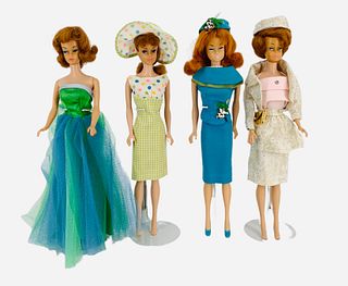 (4) Vintage Barbies with (2) Fashion Queens with wigs - (1) Titian Bubble Cut & (1) Titian Ponytail -, Makeup appears to have been retouched