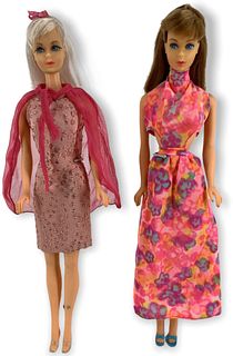 (2) Mod Barbies - Brunette with straight legs - Blonde Barbie may/may not had hair re-rooted & blue spot leg on her leg -