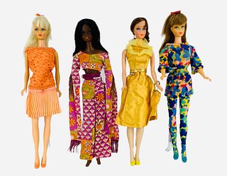 (4) Mod Barbies including Brunette Talking Barbie has legs that are loose