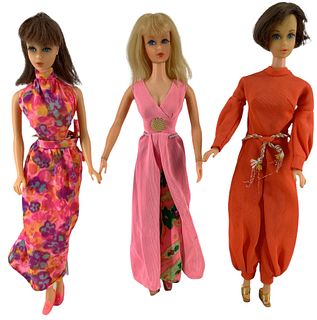 (3) Mod Barbies - Brunette TNT with her hair appearing to be cut - Hair Fair and Living Barbie also in box. All wearing Mod outfits