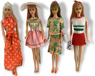 (4) Mod Barbies including (1) Mod Barbie has a different color head than her body. Barbie has standard body. The next (3) Mod Barbies - may or may not
