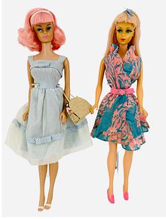 (2) Barbies - including a Mod w/ Light Pink Haired Barbie & Vintage Barbie w/ Pink hair - Both have been re-rooted and re-touched as shown.
