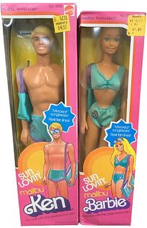 Very nice set of (1) Sun Lovin Malibu Barbie & (1) Sun Lovin Malibu Ken from 1978. They both have real tan lines & mirrored glasses. Also both appear 