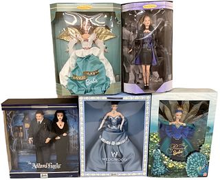 (5) A exceptional lot of Great Collectible Barbies in their boxes including (1)Trend Forecaster Barbie (1) Wedgwood Barbie England 1759 & (1) Addams F