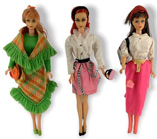 (3) Mod TNT Barbies including a red haired and brunette Barbie - The Red head & brunette Barbies both have beautiful makeup on - Bows replaced - Last 