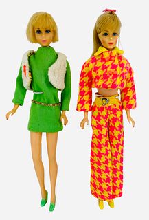 (2) Mod Barbies - Barbie in green dress does have slight damage
