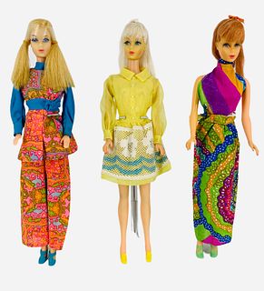 (3) Barbies including (2) TNT Barbies & (1) Barbie - TNT Barbies both have some hair damage to them & some retouching as shown - All have Mod outfits