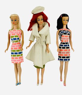 (2) Color Magic Barbies & (1) Fashion Queen Barbie wearing a red wig - underneath her wig has some paint damage on her (painted head) - Black & Platin
