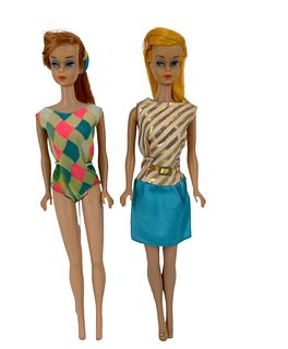 (2) Color Magic Barbies - Yellow Hair Barbie - Red Hair Barbie - Both have stains on legs. - The Barbies may or may not have their hair cut & re-touch