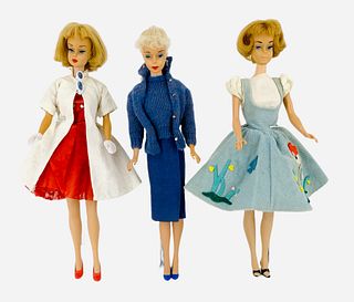 (3) Vintage Barbies - The (1) in red/white dress has leg issues, toes have been chewed, - (1) Bubble Cut has bendable legs - (1) White hair OOAK - som