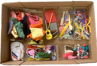Miscellaneous box with a treasure trove of many accessories for Barbie and Friends.