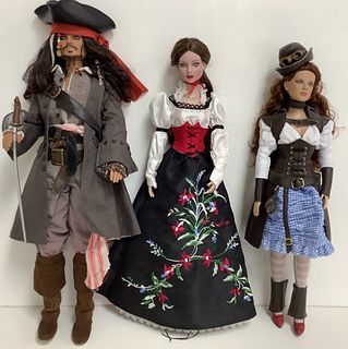 Lot of 3 including DisneyÃ­s Captain Jack Sparrow of The Pirates of the Caribbean doll, and (2) Tonner dolls.