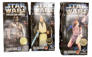 Lot of 4 including Star Wars Collector Series Darth Vader, Obi-Wan Kenobi and (2) Luke Skywalker. All boxes are in good shape.