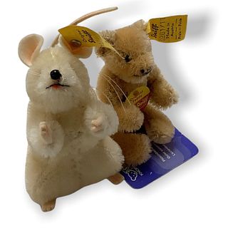 Miniature Steiff animals original teddy bear and white mouse.