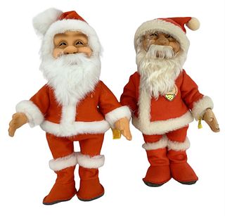 Lot of (2) Steiff Santa Clause plush including 12" Santa 1953-1957; his face has something white and black on it, he has tag and 11" Santa Clause 1984