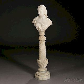 Alabaster Bust of a Woman on Pedestal