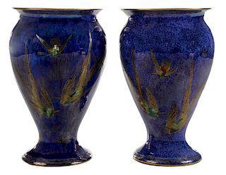Pair Wedgwood Hummingbird Luster Vases