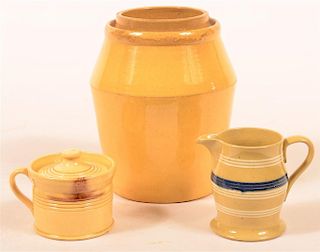 Three Pieces of Glazed Yellowware Pottery.