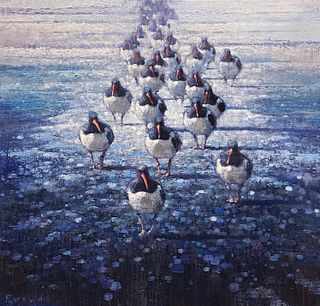 Ewoud de Groot (Dutch, b. 1969), Marching Oystercatchers