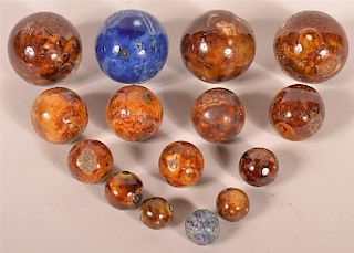 15 Stoneware Rockingham Glazed Marbles