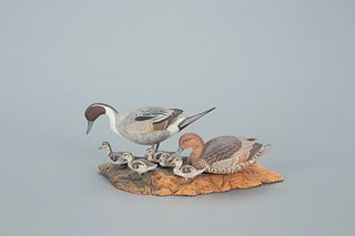Miniature Pintail Pair with Ducklings, Allen J. King (1878-1963)
