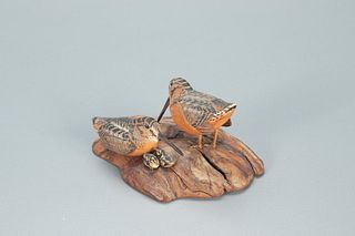 Miniature Woodcock Pair with Chicks, Allen J. King (1878-1963)