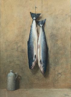 Thomas Aquinas Daly (b. 1937), Still Life with Two Salmon and Crockery