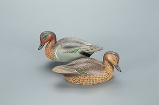 Pair of Green-Winged Teal Decoys, Walter J. Ruppel (1902-1999)