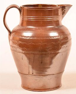 19th Century Brown Glazed Stoneware Pitcher.
