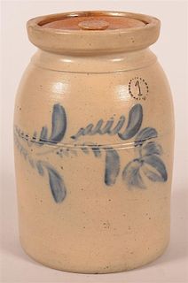 19th C. PA Stoneware Jar w/ Cobalt Slip Tulip