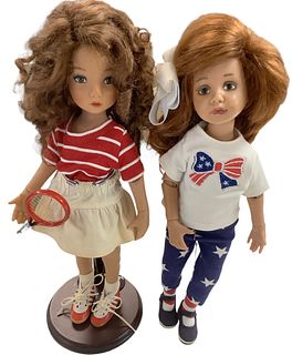 Lot of 2 Dianna Effner hard vinyl dolls w/painted faces @approx 13" tall. These are ball jointed and sports themed, one w/tennis outfit and the other 