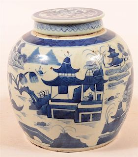Canton Oriental Porcelain Covered Ginger Jar.