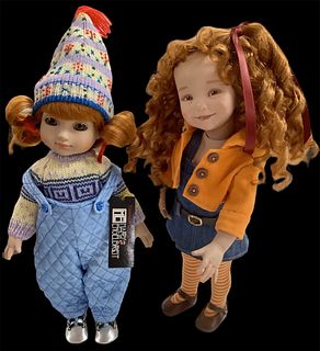 Lot of 2 dolls including Sophie by Mary Engelbert circa 2000, is approx 10" tall w/inset eyes in hard vinyl. She has a ski-motif costume. Also include