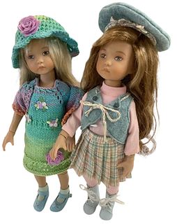Lot of 2 cute Dianna Effner hard vinyl dolls @ approx 13" tall with painted faces and ball jointed. One has crochet type outfit, both have long, loose