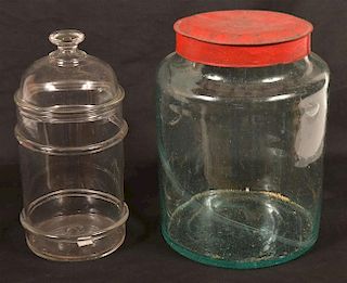 Two 19th Century Glass Canisters with Lids.