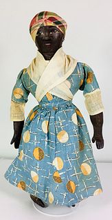 Maude Witherspoon cloth lady. 15" doll with painted facial features, stitch jointed arms and legs, painted lower arms and shoes.