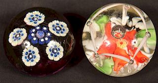Two Unsigned Studio Art Glass Paperweights.