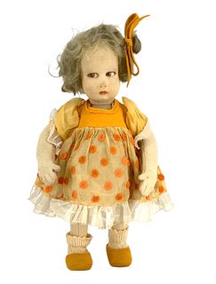 Little sweet Lenci doll, signed Lenci on bottom of feet. Doll stands approx 10" tall, was made in Italy and tag states she has her original clothes.