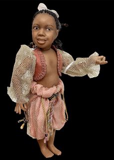 All porcelain doll "Embarrassed" by NIADA and British Doll Artists Association artist Jane Davies. 5" swivel head girl with applied "hair", molded and