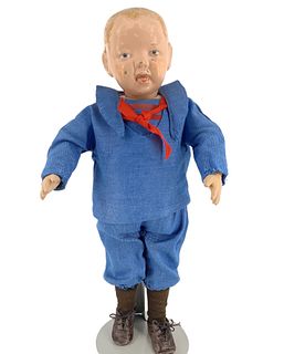 Schoenhut (Graziano) all wood character boy "Tootsie Wootsie". 15" doll with carved and molded head, painted hair and facial features, open/closed mou