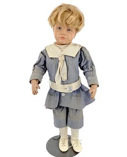 Schoenhut (Graziano) all wood Character Boy 16/401. 16" doll with Kammer & Reinhardt 101 Peter face, replaced mohair wig, painted facial features, on 